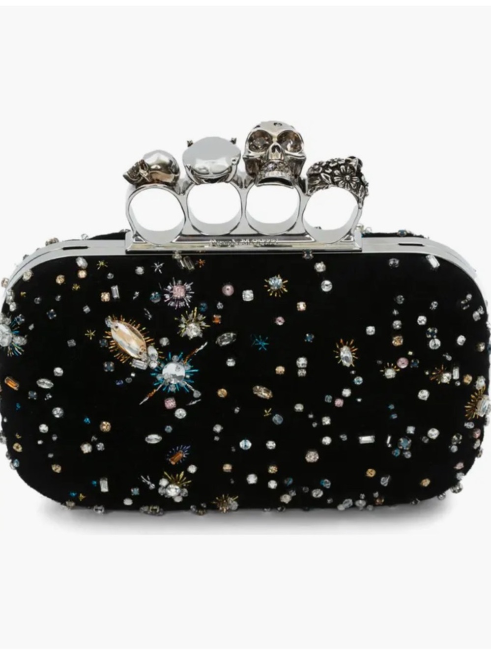 🪐Alexander McQueen Skull Four Ring Celestial Embellished Suede Box Clutch